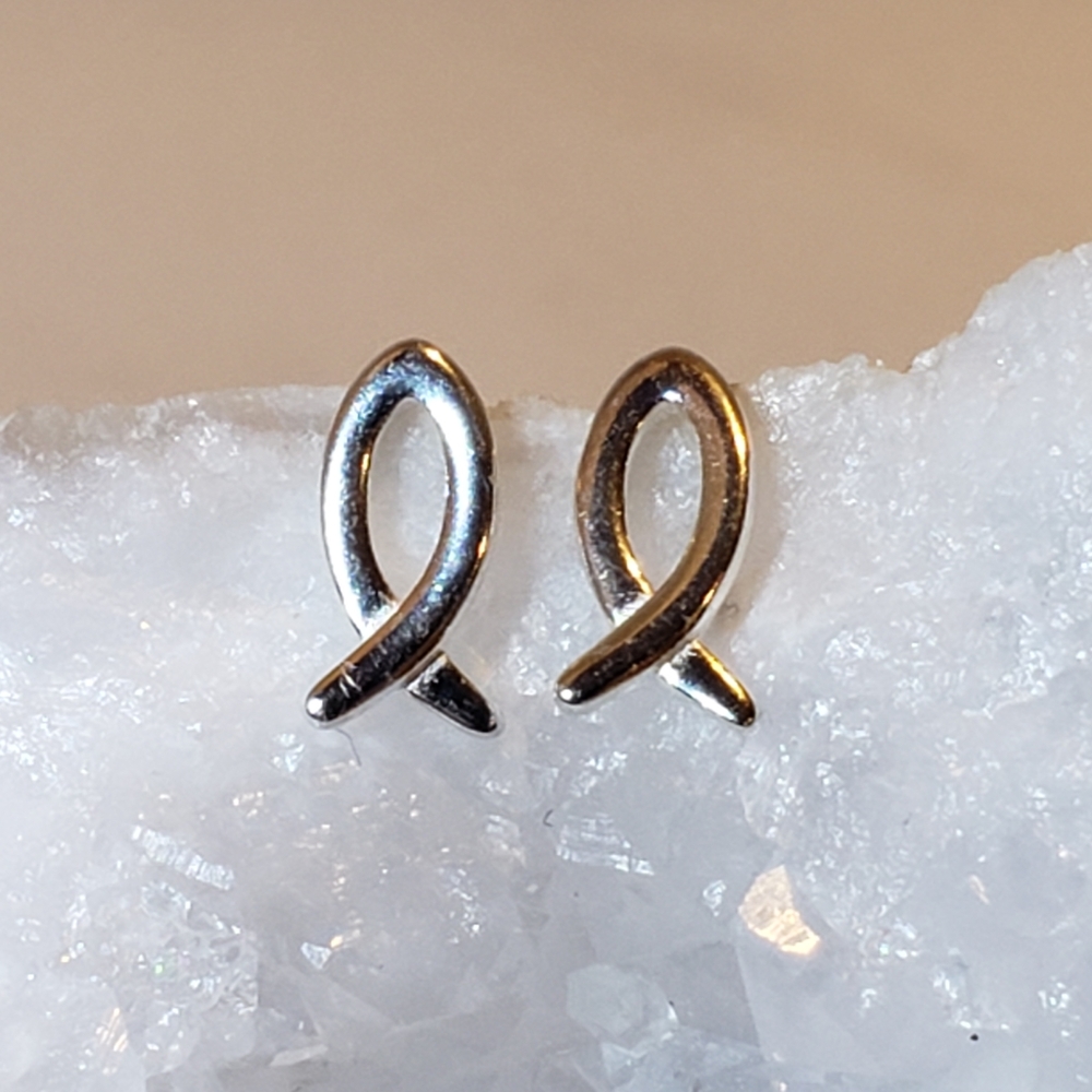 Christian Earring, Platinum on 925 Sterling Silver Fish Symbol Earrings